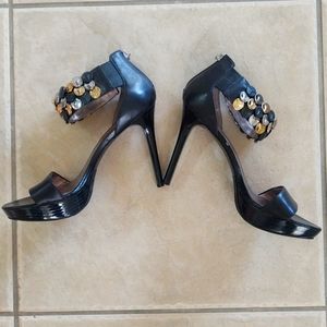 Calvin Klein Embellished Black Leather Stilettos